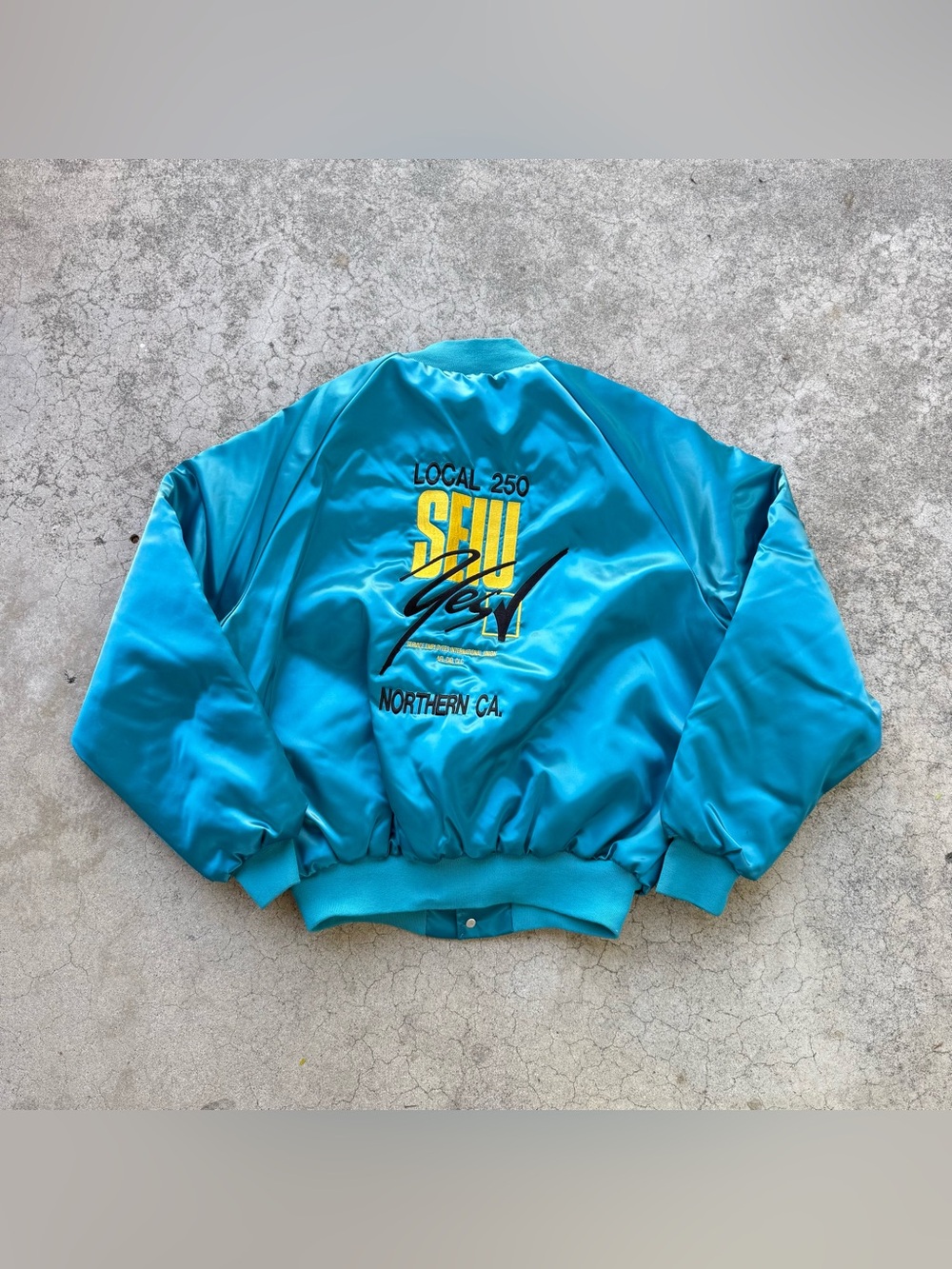 Vintage 80’s 90’s King Louie SEIU Embroidered Employee Union Satin Bomber Jacket